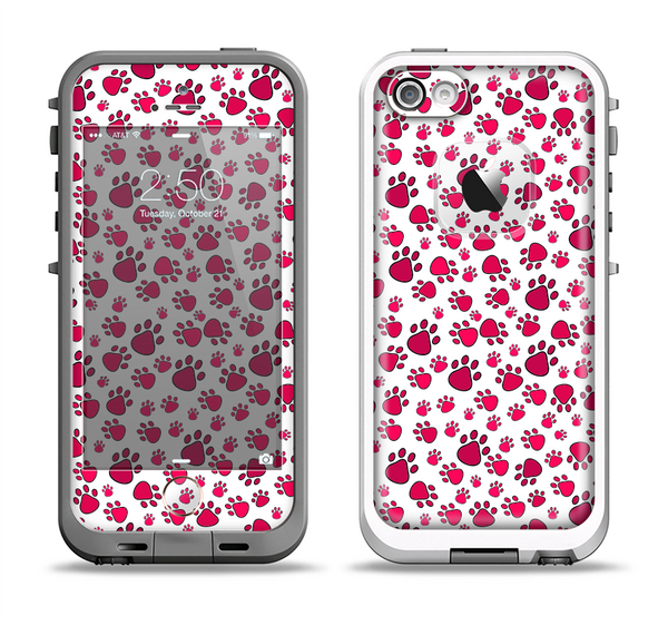 The Red & White Paw Prints Apple iPhone 5-5s LifeProof Fre Case Skin Set