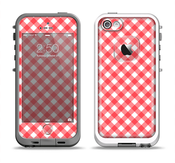 The Red & White Plaid Apple iPhone 5-5s LifeProof Fre Case Skin Set