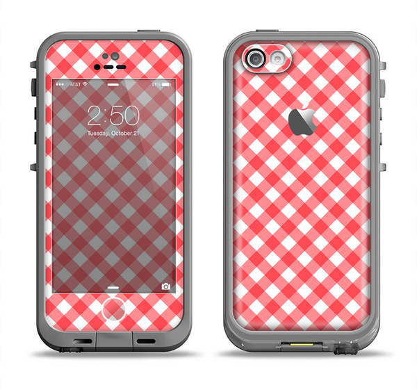 The Red & White Plaid Apple iPhone 5c LifeProof Fre Case Skin Set