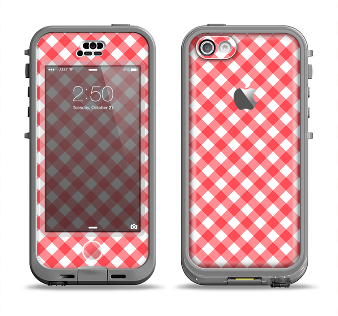 The Red & White Plaid Apple iPhone 5c LifeProof Nuud Case Skin Set