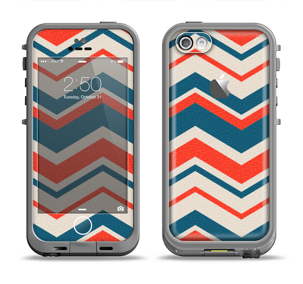 The Red, White and Blue Textile Chevron Pattern Apple iPhone 5c LifeProof Fre Case Skin Set