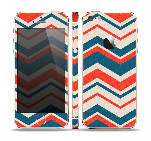 The Red, White and Blue Textile Chevron Pattern Skin Set for the Apple iPhone 5s