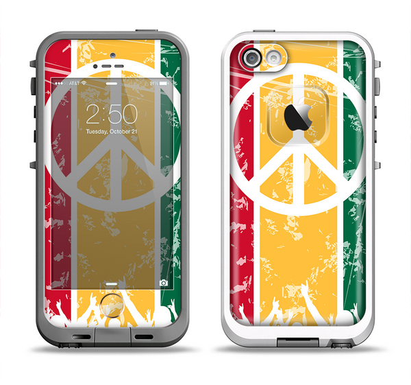 The Red, Yellow & Green Layered Peace Apple iPhone 5-5s LifeProof Fre Case Skin Set