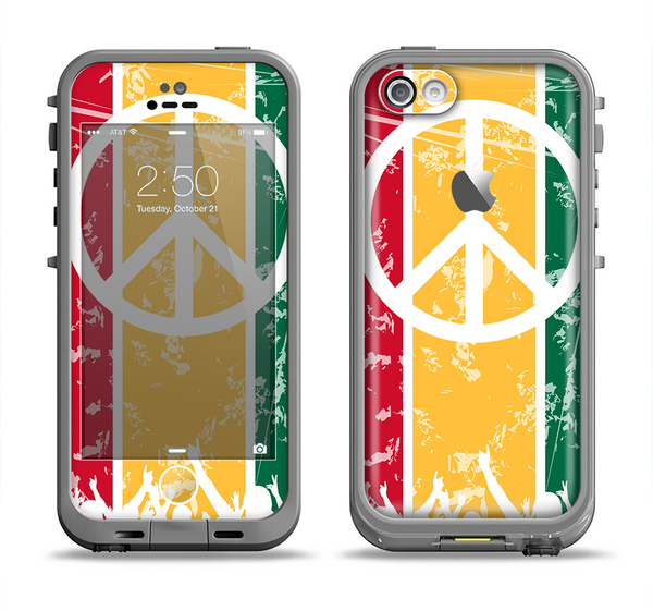 The Red, Yellow & Green Layered Peace Apple iPhone 5c LifeProof Fre Case Skin Set