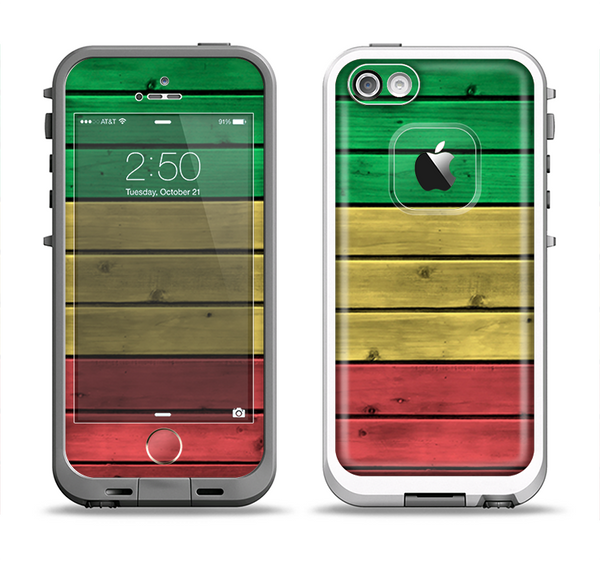The Red, Yellow and Green Wood Planks Apple iPhone 5-5s LifeProof Fre Case Skin Set