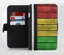 The Red, Yellow and Green Wood Planks Ink-Fuzed Leather Folding Wallet Credit-Card Case for the Apple iPhone 6/6s, 6/6s Plus, 5/5s and 5c