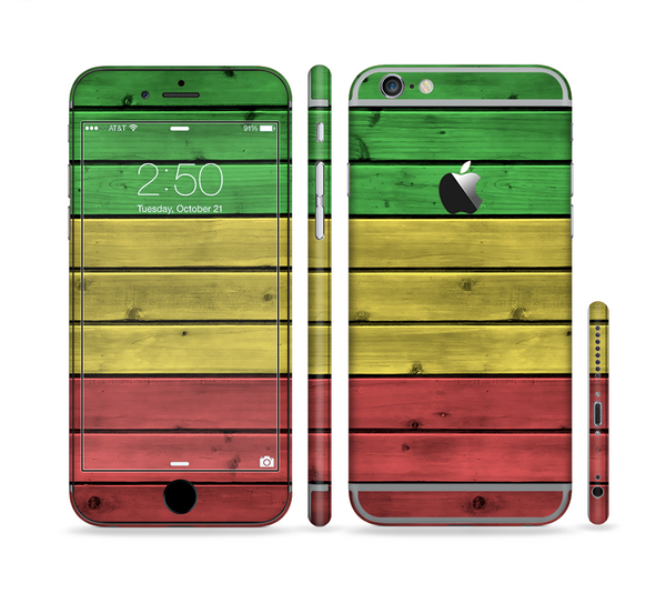 The Red, Yellow and Green Wood Planks Sectioned Skin Series for the Apple iPhone 6 Plus