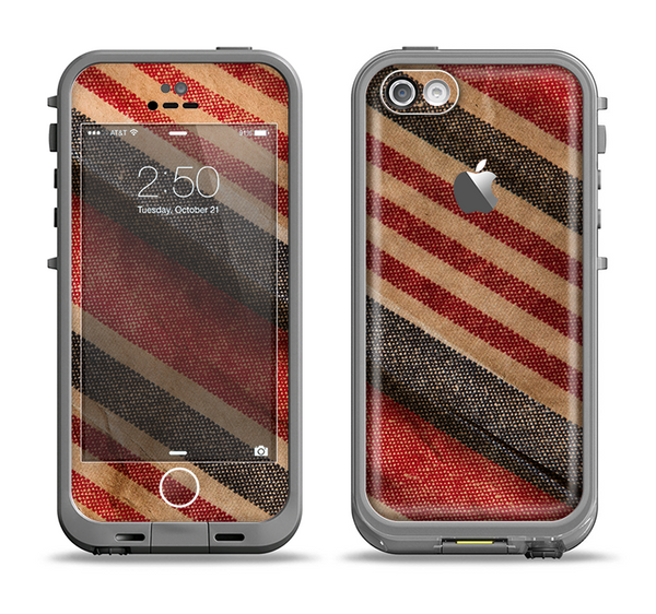 The Red and Black Striped Fabric Apple iPhone 5c LifeProof Fre Case Skin Set