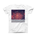 The Red and Blue Glowing Orbs with Silver Sparkle ink-Fuzed Front Spot Graphic Unisex Soft-Fitted Tee Shirt