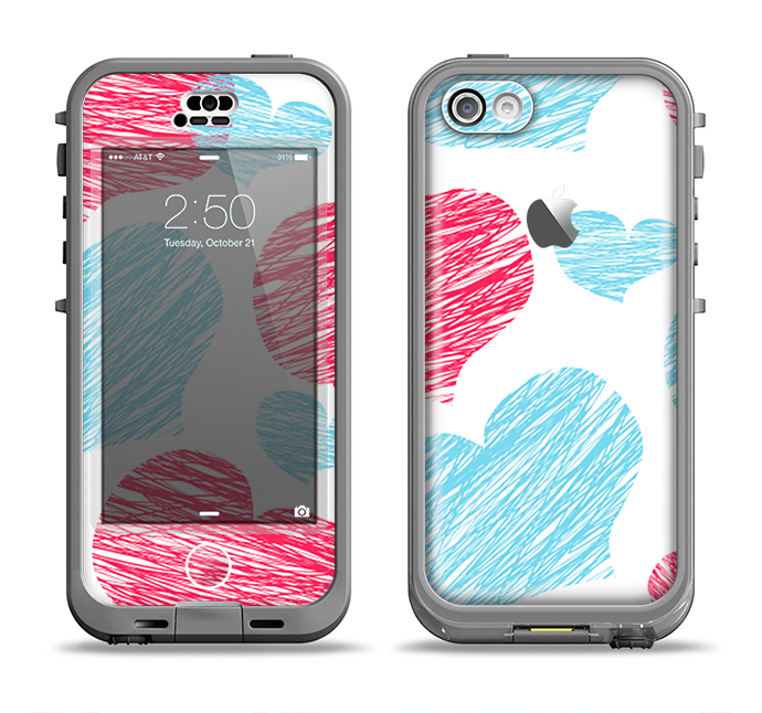 The Red and Blue Lopsided Loop-Hearts Apple iPhone 5c LifeProof Nuud Case Skin Set