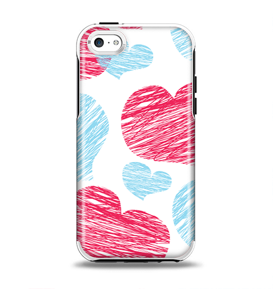The Red and Blue Lopsided Loop-Hearts Apple iPhone 5c Otterbox Symmetry Case Skin Set