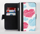 The Red and Blue Lopsided Loop-Hearts Ink-Fuzed Leather Folding Wallet Credit-Card Case for the Apple iPhone 6/6s, 6/6s Plus, 5/5s and 5c
