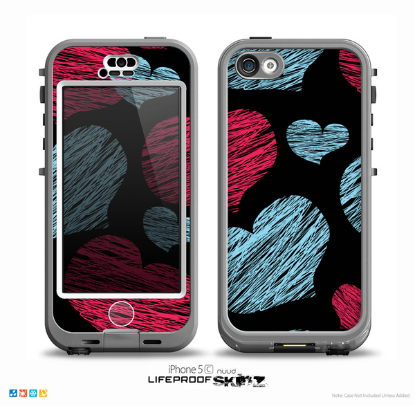 The Red and Blue Lopsided Loop-Hearts On Black Skin for the iPhone 5c nüüd LifeProof Case