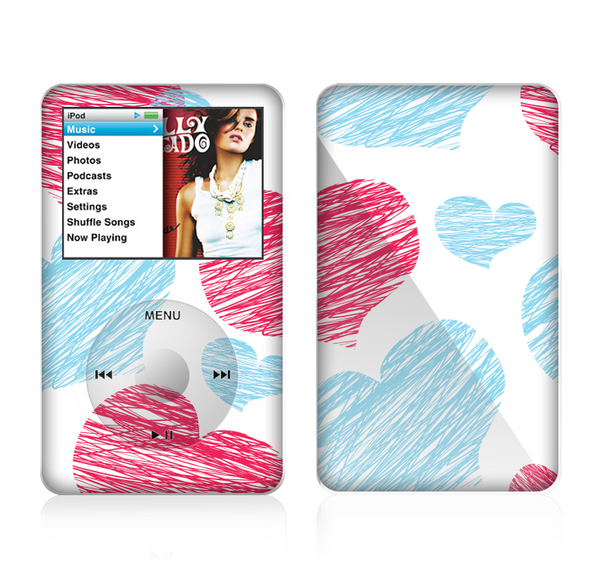 The Red and Blue Lopsided Loop-Hearts Skin For The Apple iPod Classic
