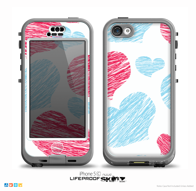 The Red and Blue Lopsided Loop-Hearts Skin for the iPhone 5c nüüd LifeProof Case