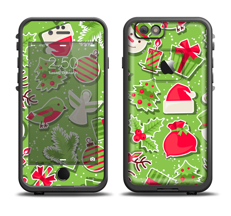 The Red and Green Christmas Icons Apple iPhone 6/6s Plus LifeProof Fre Case Skin Set