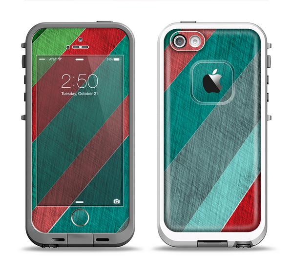The Red and Green Diagonal Stripes Apple iPhone 5-5s LifeProof Fre Case Skin Set