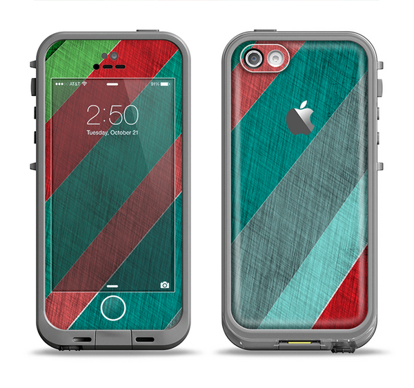 The Red and Green Diagonal Stripes Apple iPhone 5c LifeProof Fre Case Skin Set