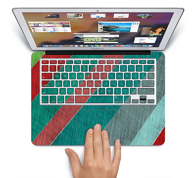 The Red and Green Diagonal Stripes Skin Set for the Apple MacBook Pro 15" with Retina Display