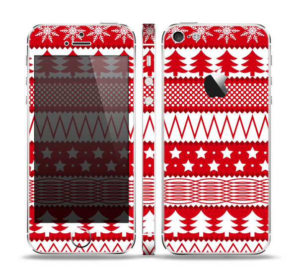 The Red and White Christmas Pattern Skin Set for the Apple iPhone 5