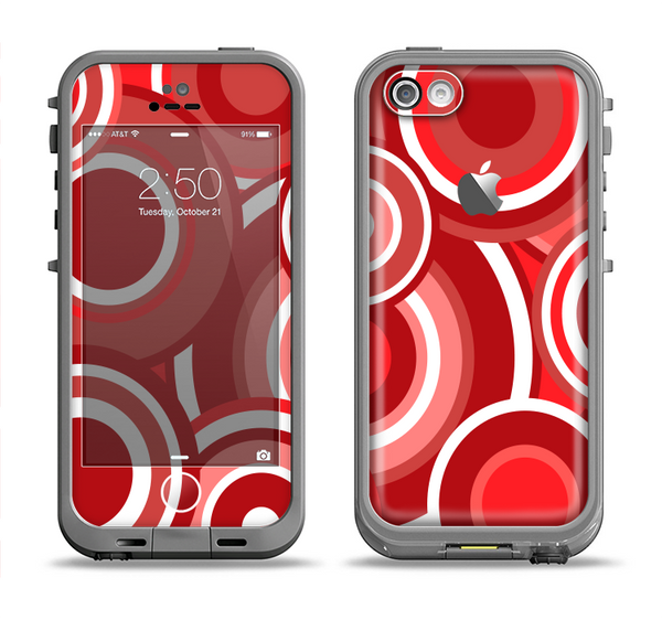 The Red and White Layered Vector Circles Apple iPhone 5c LifeProof Fre Case Skin Set