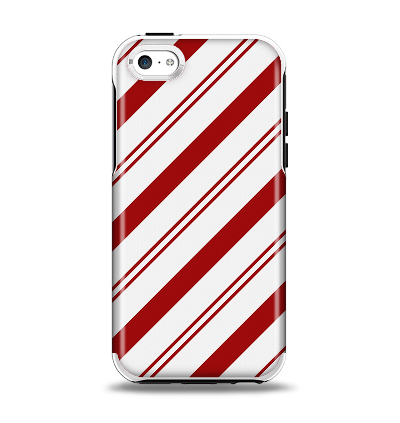The Red and White Slanted Vector Stripes Apple iPhone 5c Otterbox Symmetry Case Skin Set