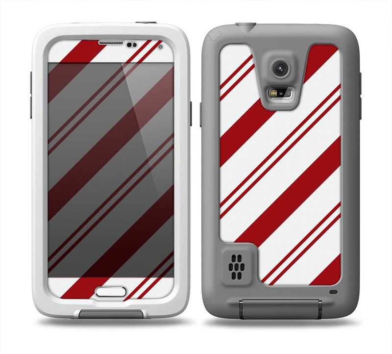 The Red and White Slanted Vector Stripes Skin for the Samsung Galaxy S5 frē LifeProof Case