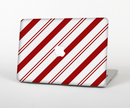 The Red and White Slanted Vector Stripes Skin Set for the Apple MacBook Pro 15" with Retina Display