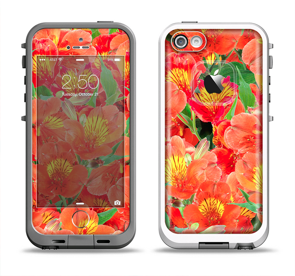 The Red and Yellow Watercolor Flowers Apple iPhone 5-5s LifeProof Fre Case Skin Set