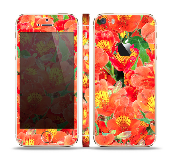 The Red and Yellow Watercolor Flowers Skin Set for the Apple iPhone 5s