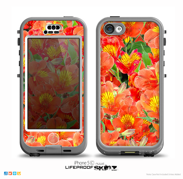 The Red and Yellow Watercolor Flowers Skin for the iPhone 5c nüüd LifeProof Case