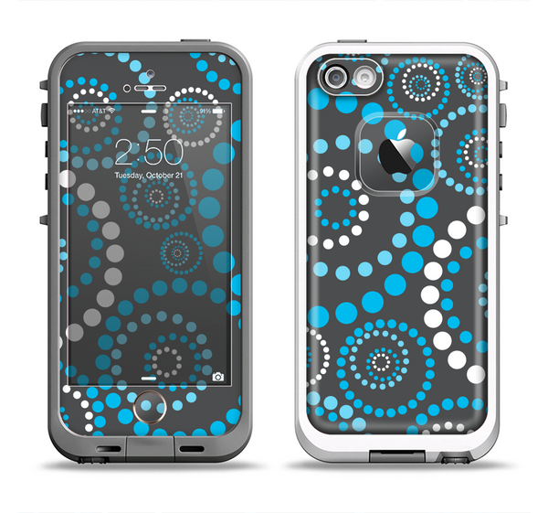 The Retro Blue Circle-Dotted Pattern Apple iPhone 5-5s LifeProof Fre Case Skin Set