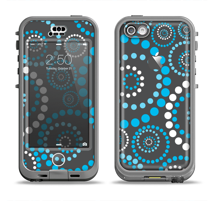 The Retro Blue Circle-Dotted Pattern Apple iPhone 5c LifeProof Nuud Case Skin Set