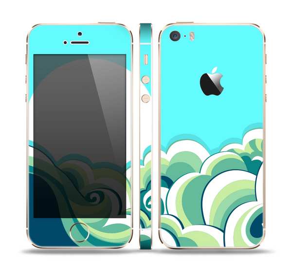 The Retro Blue Vintage Vector Wave Skin Set for the Apple iPhone 5s