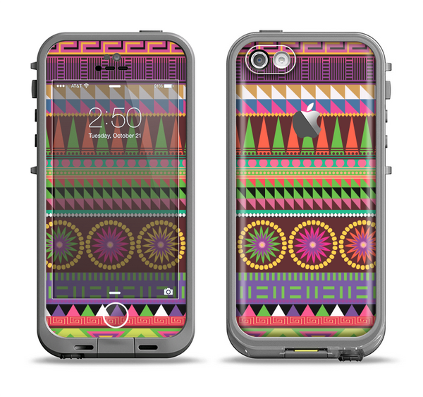 The Retro Colored Modern Aztec Pattern V63 Apple iPhone 5c LifeProof Fre Case Skin Set