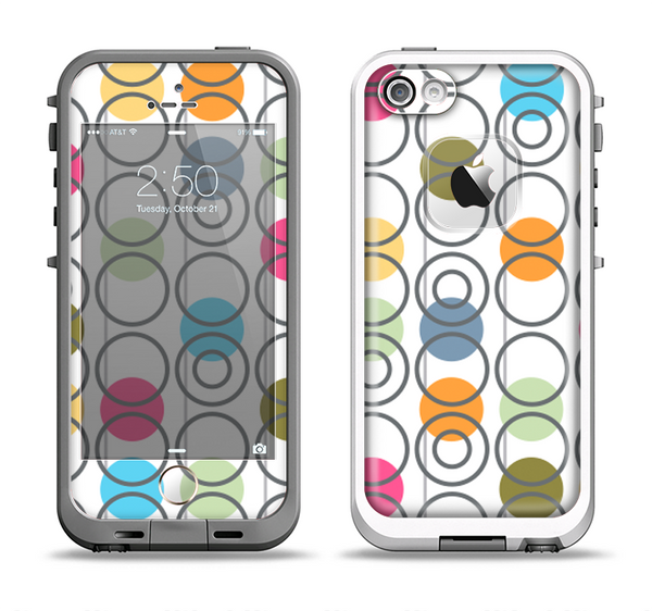 The Retro Colorful Filled Flat Circle Pattern Apple iPhone 5-5s LifeProof Fre Case Skin Set