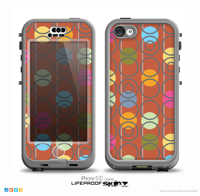 The Retro Colorful Filled Flat Circle Pattern on Red Skin for the iPhone 5c nüüd LifeProof Case