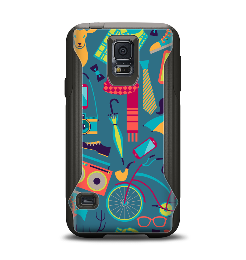 The Retro Colorful Hipster Pattern V2 Samsung Galaxy S5 Otterbox Commuter Case Skin Set
