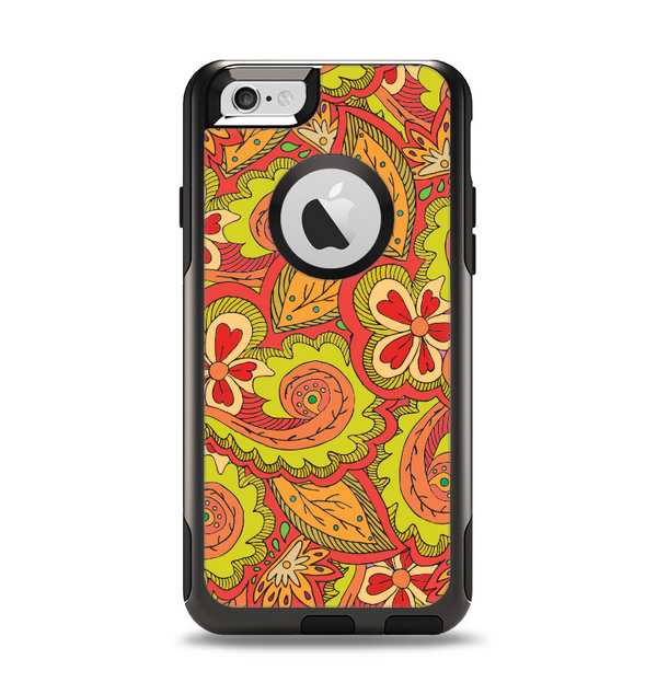 The Retro Red and Green Floral Pattern Apple iPhone 6 Otterbox Commuter Case Skin Set