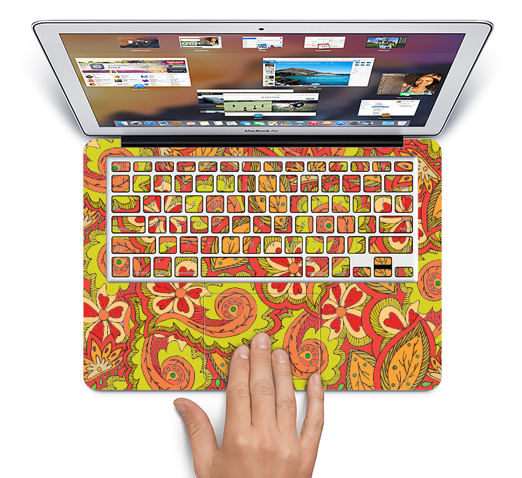 The Retro Red and Green Floral Pattern Skin Set for the Apple MacBook Pro 15" with Retina Display