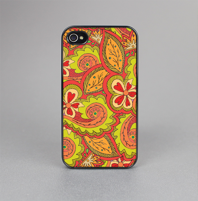 The Retro Red and Green Floral Pattern Skin-Sert for the Apple iPhone 4-4s Skin-Sert Case
