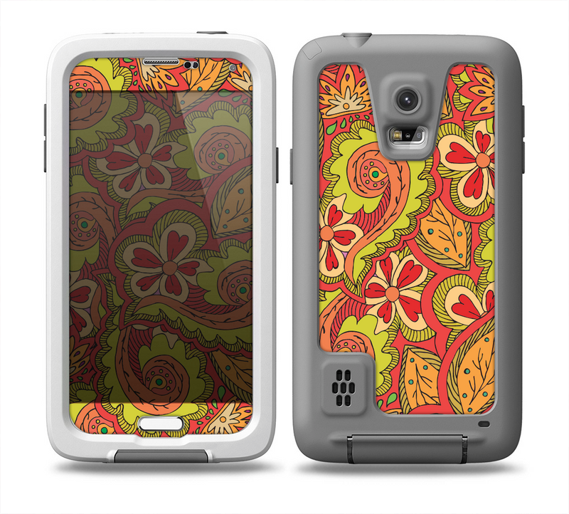The Retro Red and Green Floral Pattern Skin for the Samsung Galaxy S5 frē LifeProof Case