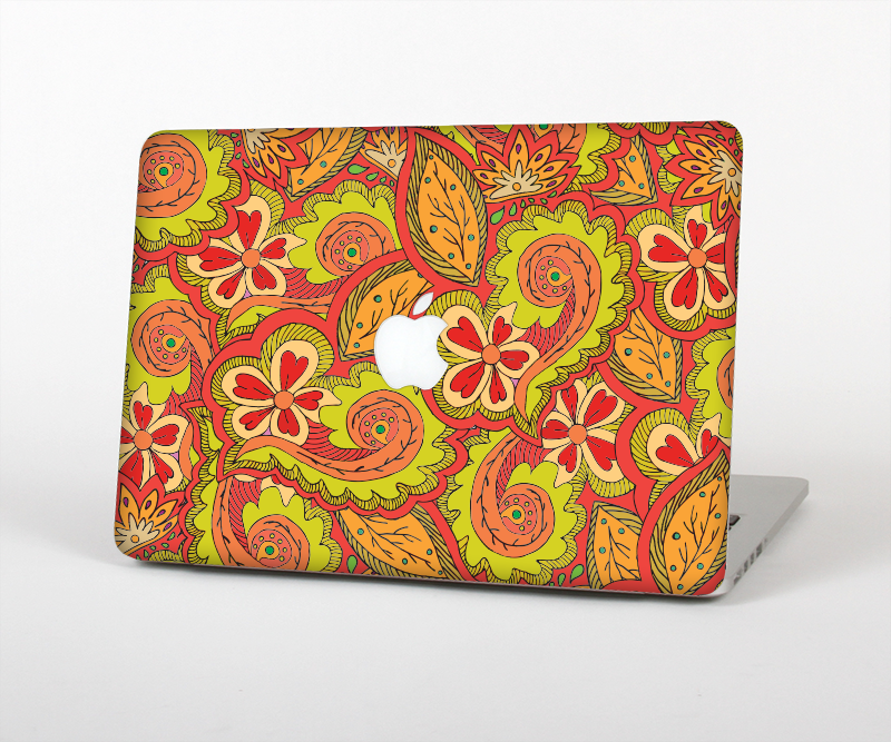 The Retro Red and Green Floral Pattern Skin Set for the Apple MacBook Pro 15" with Retina Display