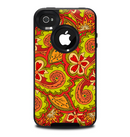 The Retro Red and Green Floral Pattern Skin for the iPhone 4-4s OtterBox Commuter Case