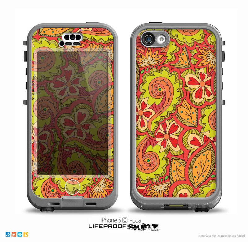 The Retro Red and Green Floral Pattern Skin for the iPhone 5c nüüd LifeProof Case