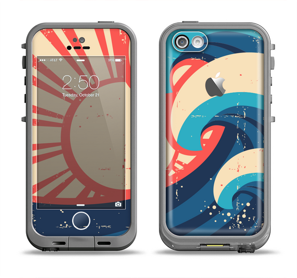 The Retro Vintage Blue vector Waves V3 Apple iPhone 5c LifeProof Fre Case Skin Set