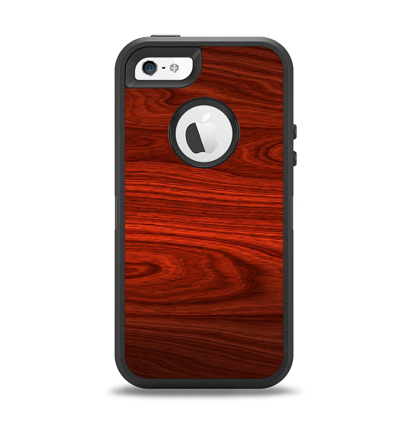 The Rich Red Wood grain Apple iPhone 5-5s Otterbox Defender Case Skin Set