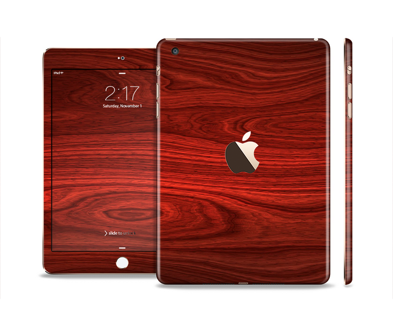 The Rich Red Wood grain Full Body Skin Set for the Apple iPad Mini 3