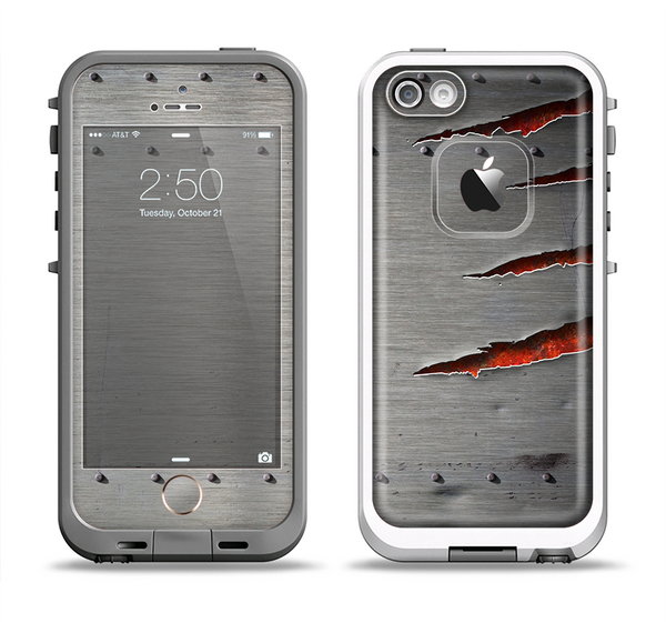 The Ripped Red-Core Metal Apple iPhone 5-5s LifeProof Fre Case Skin Set