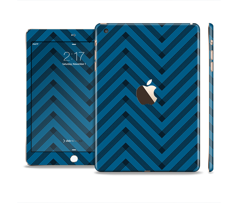 The Royal Blue & Black Sketch Chevron Full Body Skin Set for the Apple iPad Mini 3